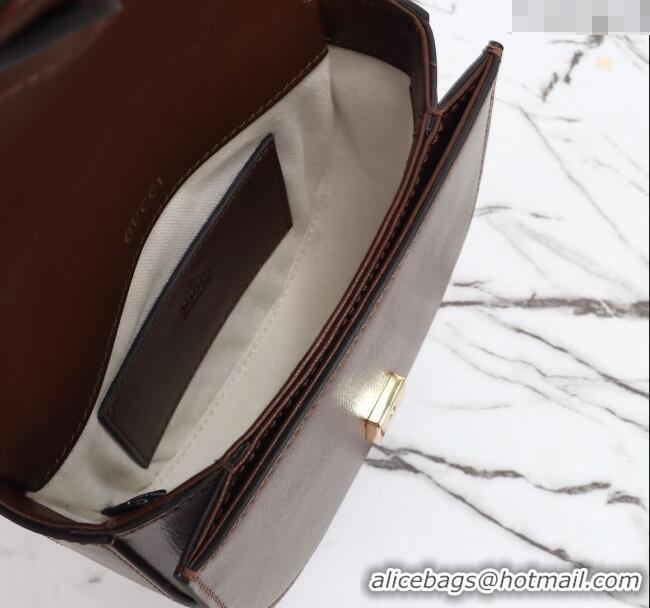 Most Popular Gucci Horsebit 1955 Leather Mini Top Handle Bag ‎781387 Dark Brown 2024