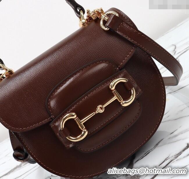 Most Popular Gucci Horsebit 1955 Leather Mini Top Handle Bag ‎781387 Dark Brown 2024