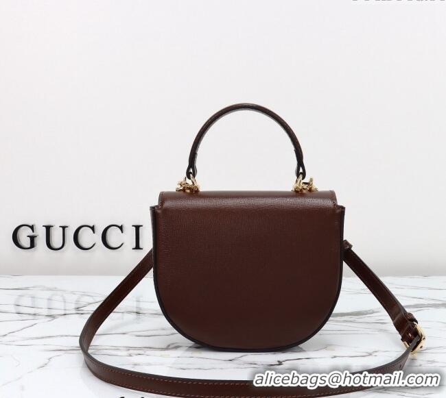 Most Popular Gucci Horsebit 1955 Leather Mini Top Handle Bag ‎781387 Dark Brown 2024
