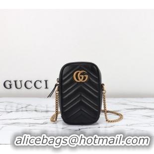 Luxury Discount Gucci GG Marmont Leather Mini bag 598597 Black 2024