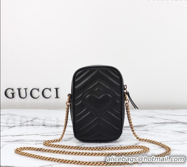 Luxury Discount Gucci GG Marmont Leather Mini bag 598597 Black 2024