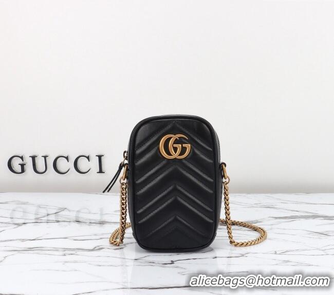Luxury Discount Gucci GG Marmont Leather Mini bag 598597 Black 2024