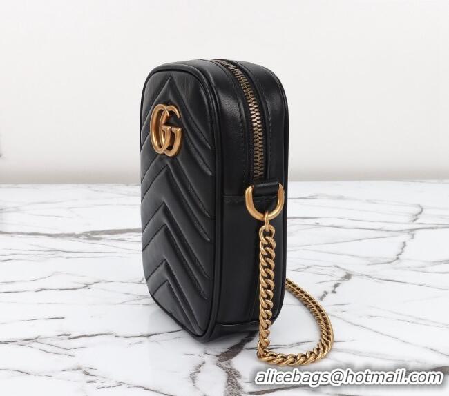 Luxury Discount Gucci GG Marmont Leather Mini bag 598597 Black 2024