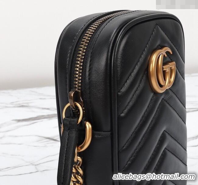 Luxury Discount Gucci GG Marmont Leather Mini bag 598597 Black 2024