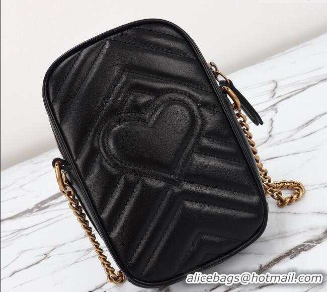 Luxury Discount Gucci GG Marmont Leather Mini bag 598597 Black 2024