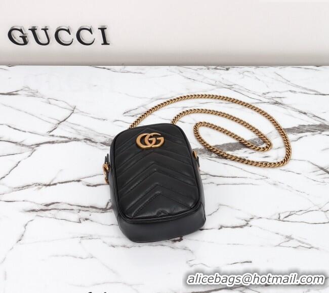 Luxury Discount Gucci GG Marmont Leather Mini bag 598597 Black 2024
