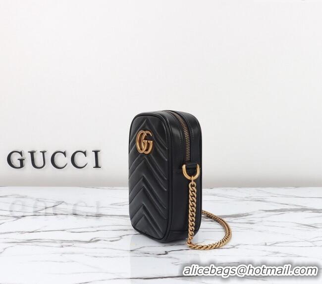 Luxury Discount Gucci GG Marmont Leather Mini bag 598597 Black 2024