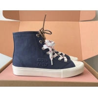 Sumptuous Miu Miu Washed Denim High-top Sneakers Dark Blue 2025 5E384E