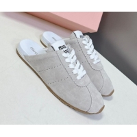 Generous Miu Miu Plumet Suede Flat Sneaker Mules Light Grey 2025 MIU060303