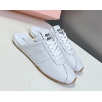 Modern Miu Miu Plumet Leather Flat Sneaker Mules White2 2025 MIU060303