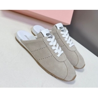 Pretty Style Miu Miu Plumet Suede Flat Sneaker Mules Grey3 2025 MIU060303