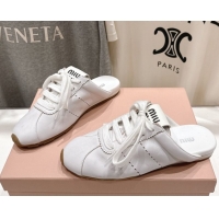 Good Quality Miu Miu Plumet Leather Flat Sneaker Mules White3 2025 MIU060303