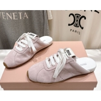 Top Grade Miu Miu Plumet Suede Flat Sneaker Mules Light Pink 2025 MIU060303