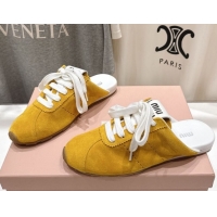 Durable Miu Miu Plumet Suede Flat Sneaker Mules Yellow 2025 MIU060303