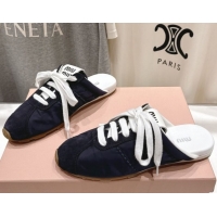 Purchase Miu Miu Plumet Suede and Fabric Flat Sneaker Mules Black 2025 MIU060303