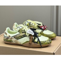 Duplicate Miu Miu Gymnasium Sneakers in Snakeskin Embossed Leather and Knit Yellow 50603116