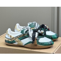 Hot Style Miu Miu Gymnasium Sneakers in Snakeskin Embossed Leather and Knit Green 50603117