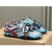 Best Price Miu Miu Gymnasium Sneakers in Snakeskin Embossed Leather and Knit Blue 50603118