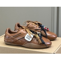 Classic Hot Miu Miu Gymnasium Sneakers in Calf Leather Brown 0603119