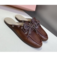 Low Price Miu Miu Faded Leather Sneaker Mules Brown 2025 5D455E