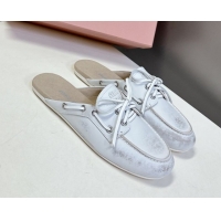 Top Design Miu Miu Faded Leather Sneaker Mules White 2025 5D455E