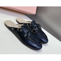 Luxury Miu Miu Faded Leather Sneaker Mules Black 2025 5D455E