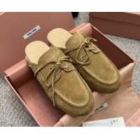Top Grade Miu Miu Faded Suede Sneaker Mules Dark Beige 2025 5D455E