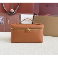 Best Price Loro Piana LP Extra Pocket Pouch L19 in Grained Calfskin FAI8393 Tabac Brown/Gold 2025