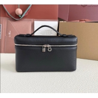 Top Design Loro Piana LP Extra Pocket Pouch L19 in Grained Calfskin FAI8393 Black/Silver 2025