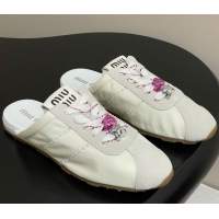 Pretty Style Miu Miu Plumet Fabric and Suede Flat Sneaker Mules with Charm White 50603145