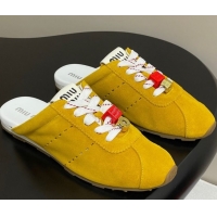 Best Price Miu Miu Plumet Suede Flat Sneaker Mules with Charm Yellow 0603147