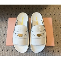 Purchase Miu Miu Nappa Leather Coin Flat Slides Sandal White 2025 MIU060304 0603148