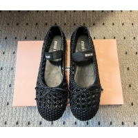Good Quality Miu Miu Woven Nappa Leather Flat Ballerinas Black 2025 5F381E 50603154