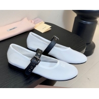 Top Design Miu Miu Mesh Fabric Flat Ballerinas White 2025 5F373E 0603157