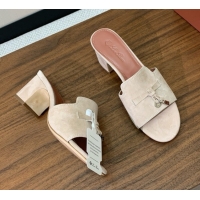 Generous Loro Piana Summer Charms Sandal 5.5cm Heel in Suede LP62006 Beige