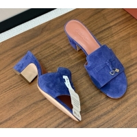 Fashion Luxury Loro Piana Summer Charms Sandal 5.5cm Heel in Suede LP62007 Blue