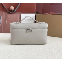 Top Quality Loro Piana LP Extra Pocket Pouch L19 in Grained Calfskin FAI8393 Pearly Grey 2025