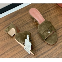 Original Cheap Loro Piana Summer Charms Sandal 5.5cm Heel in Suede LP62010 Brown