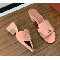 Cheap Price Loro Piana Summer Charms Sandal 5.5cm Heel in Suede LP62011 Pink