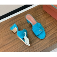 Stylish Loro Piana Summer Charms Sandal 5.5cm Heel in Suede LP62012 Blue