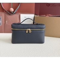 Luxury Cheap Loro Piana LP Extra Pocket Pouch L19 in Grained Calfskin FAI8393 Dark Blue 2025