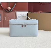 Top Grade Loro Piana LP Extra Pocket Pouch L19 in Grained Calfskin FAI8393 Light Blue 2025