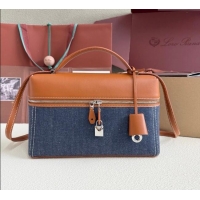 Best Price Loro Piana LP Extra Pocket Pouch L27 in Blue Denim and L5071 Brown Calfskin 2025