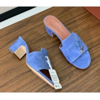Discount Loro Piana Summer Charms Sandal 5.5cm Heel in Suede LP62013 Blue