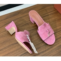 Buy New Cheap Loro Piana Summer Charms Sandal 5.5cm Heel in Suede LP62014 Peach Pink