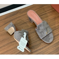 Top Grade Loro Piana Summer Charms Sandal 5.5cm Heel in Suede LP62015 Grey