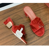 Pretty Style Loro Piana Summer Charms Sandal 5.5cm Heel in Suede LP62017 Red