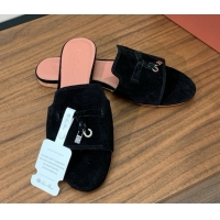 Shop Cheap Loro Piana Summer Charms Slides Sandal in Suede LP62020 Black