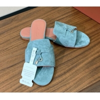 Best Product Loro Piana Summer Charms Slides Sandal in Suede LP62021 Green Grey