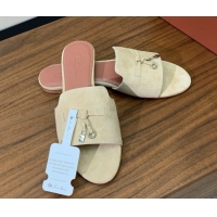 Buy Luxury Loro Piana Summer Charms Slides Sandal in Suede LP62022 Beige